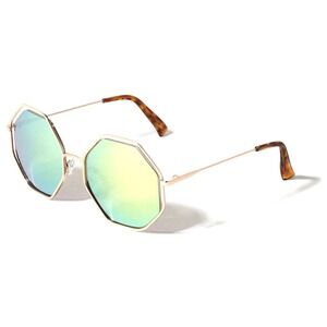Octagon Sunglasses Mirrored Lens Gold Frame Tortoise Accents Trendy Luxury Gafas